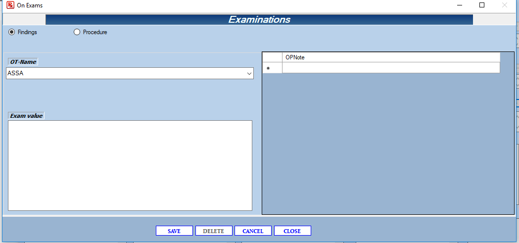 Operation Setup Form
